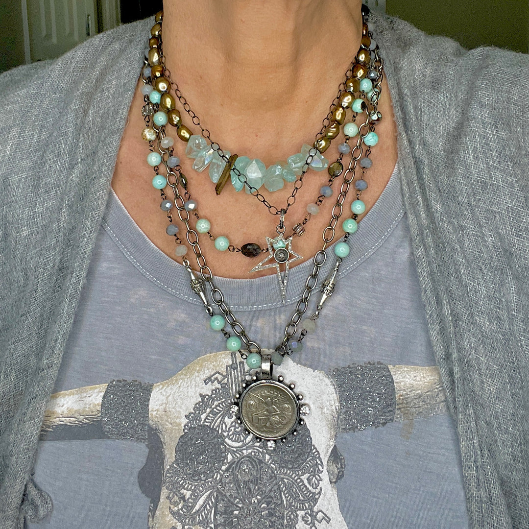 The Aiden Alamo Turquoise and Crystal Silver Coin Necklace