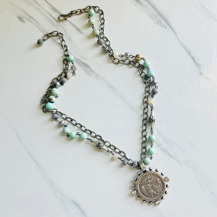 The Aiden Alamo Turquoise and Crystal Silver Coin Necklace