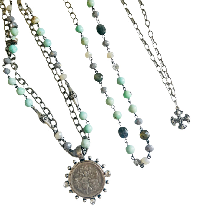 The Aiden Alamo Turquoise and Crystal Silver Coin Necklace