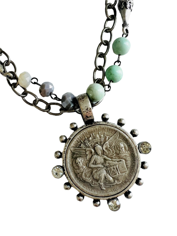 The Aiden Alamo Turquoise and Crystal Silver Coin Necklace