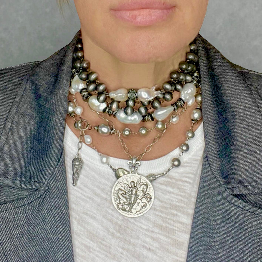 Page Long Gray and Baroque Pearl Necklace