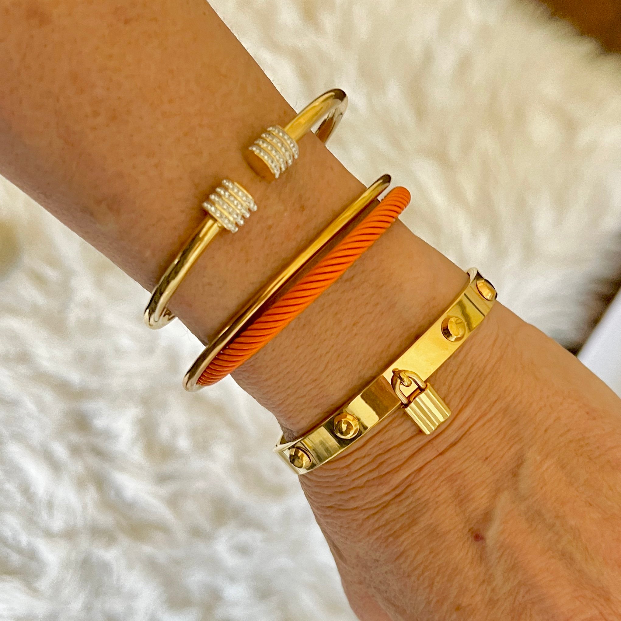 Gold Double Rope Crossover Cuff Bracelet in Orange or Black