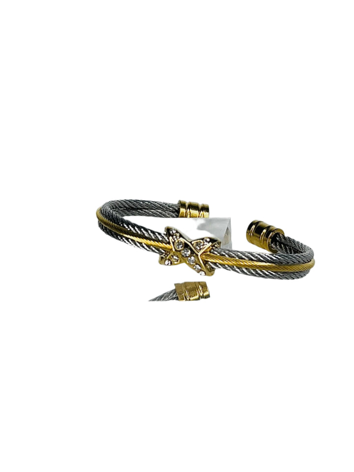 Studded Padlock Bangle Bracelet in Gold or Silver