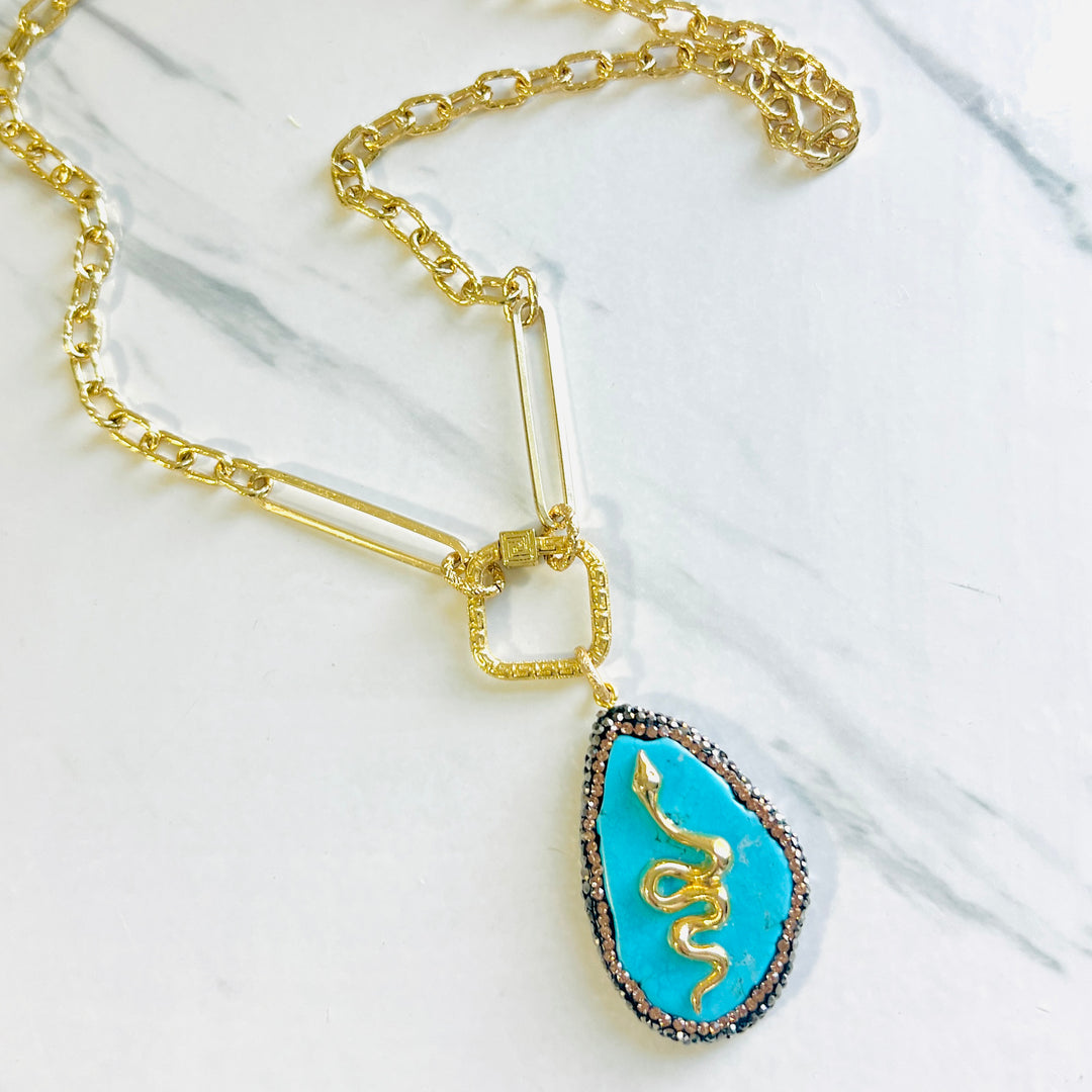 Riviera Turquoise and Gold Vermeil Snake Pendant Necklace