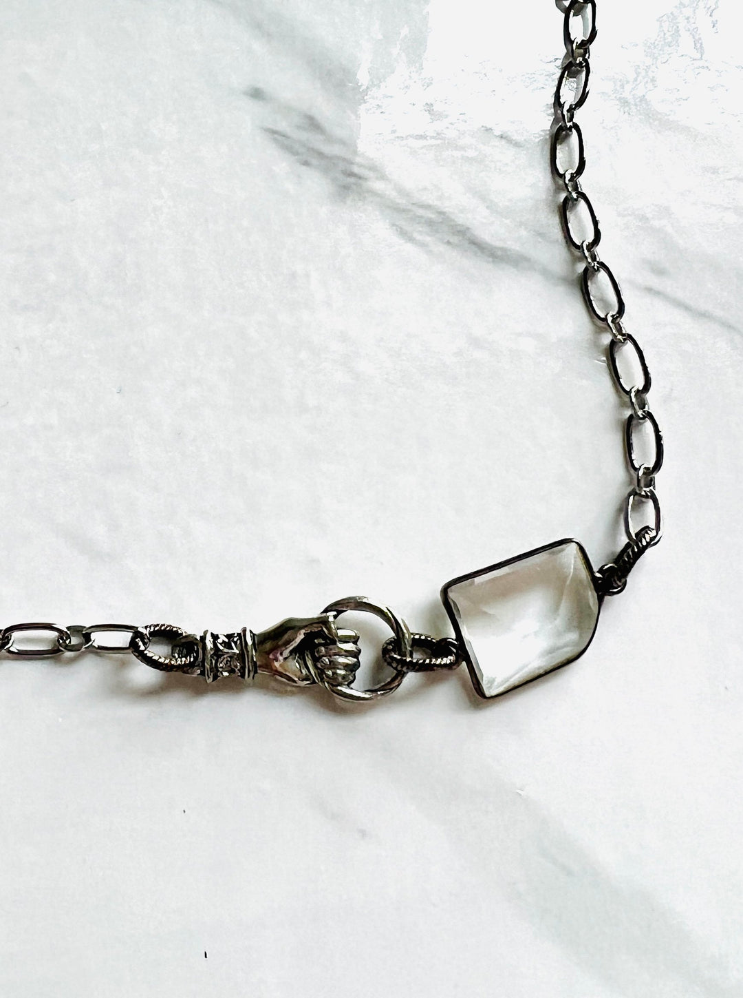 Silver Faceted Crystal Hand Pendant Necklace