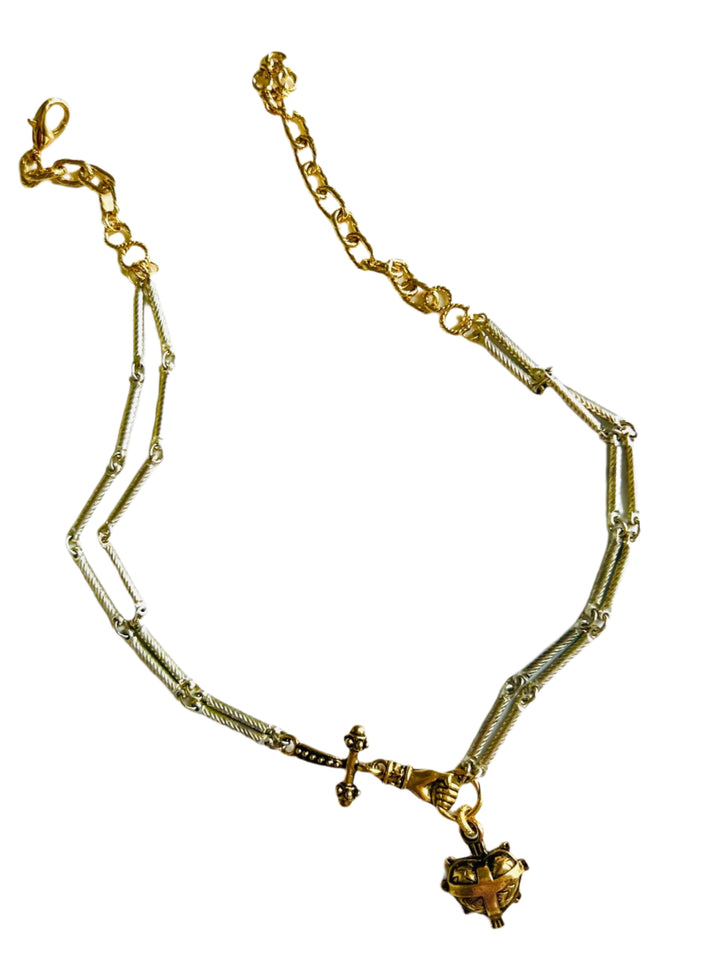 Ex Calibur Silver and Gold Heart Necklace Choker