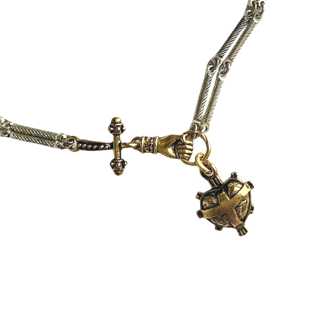 Ex Calibur Silver and Gold Heart Necklace Choker