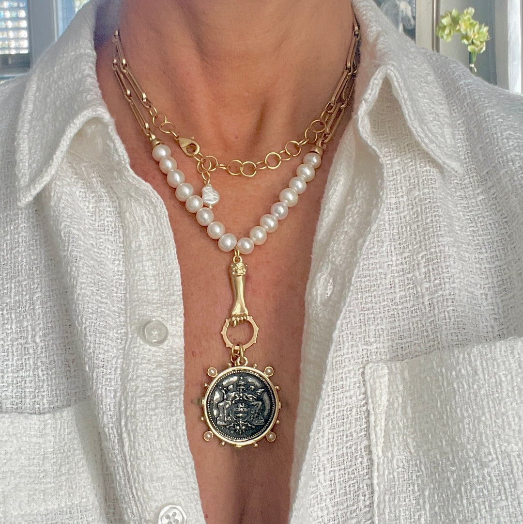 Avondale Freshwater Pearl Coin Pendant Necklace