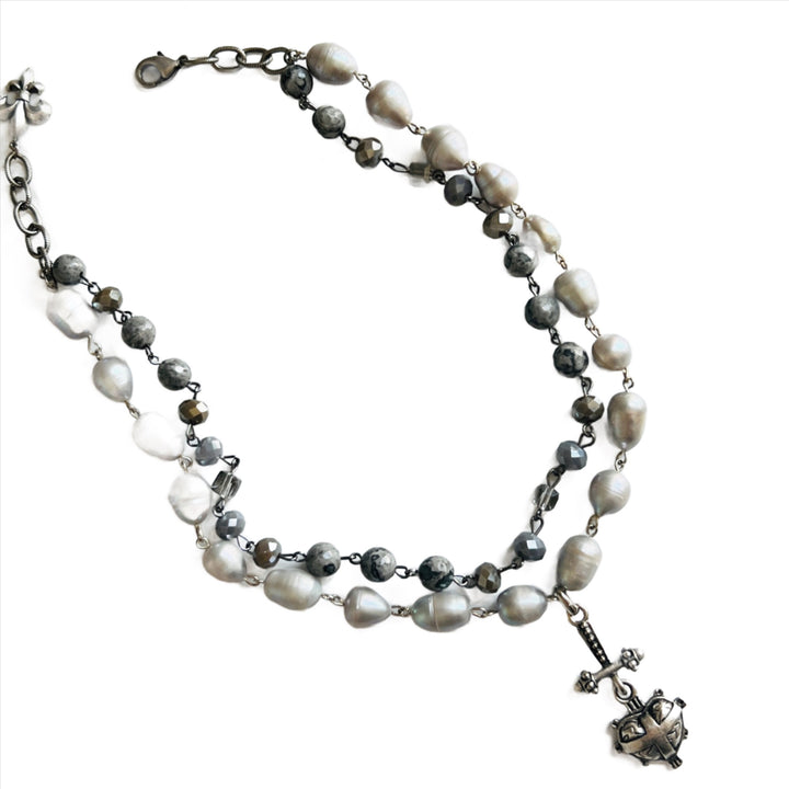 Minx Silver Freshwater Pearl and Gemstone Double Strand Necklace