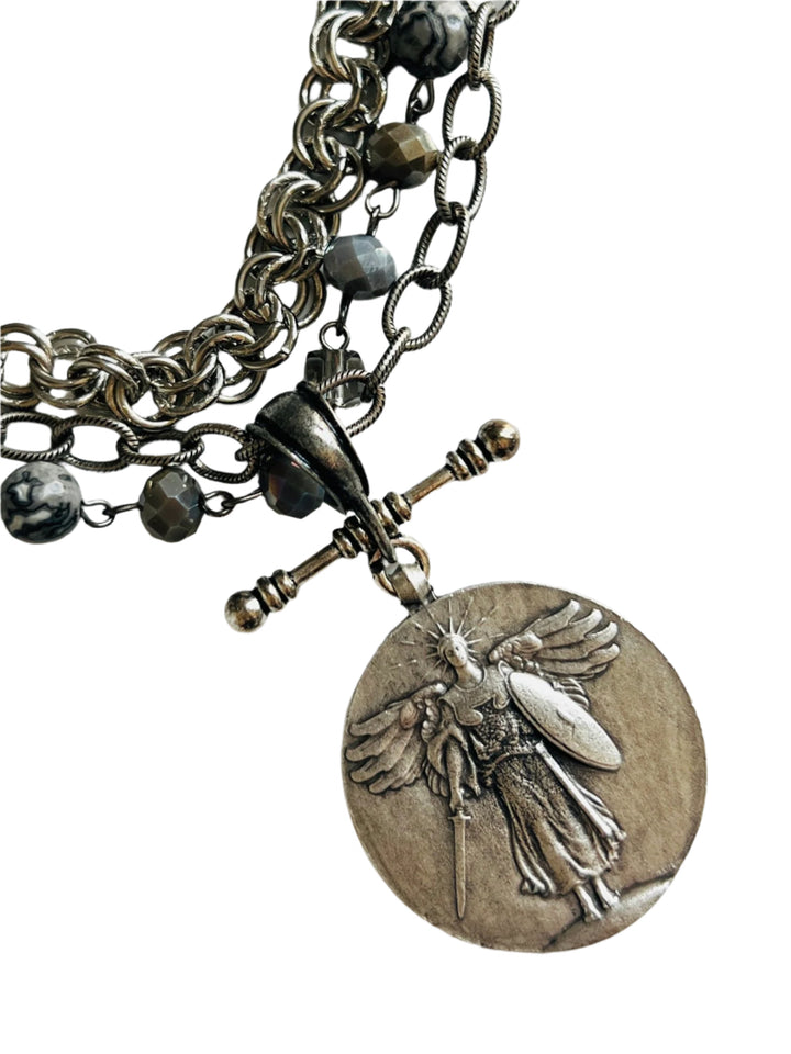 Victory Angel Three Strand Silver Coin Pendant Necklace