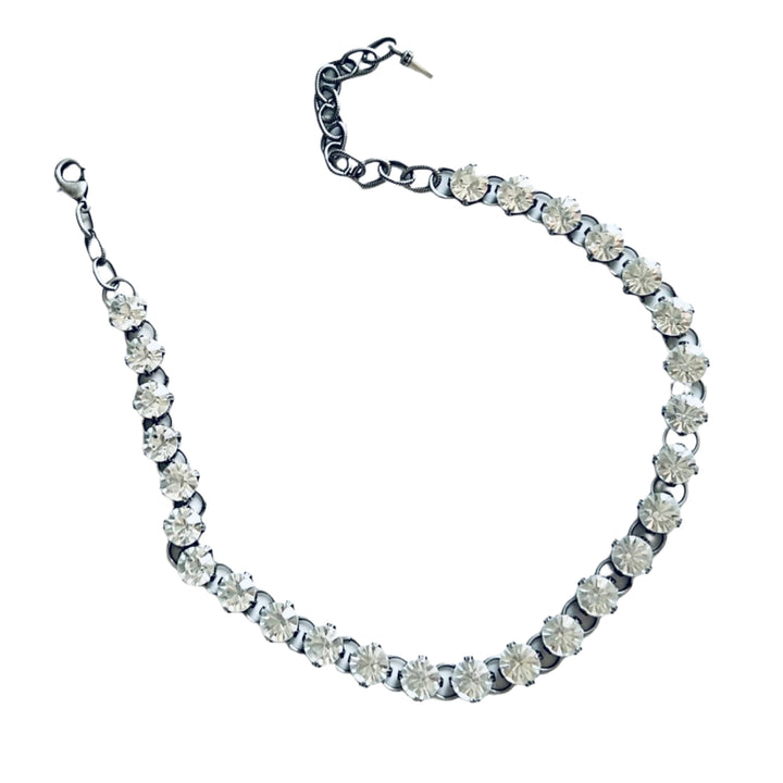 Mimi Swarovski Crystal Choker Necklace in Antique Silver and Matte Gold