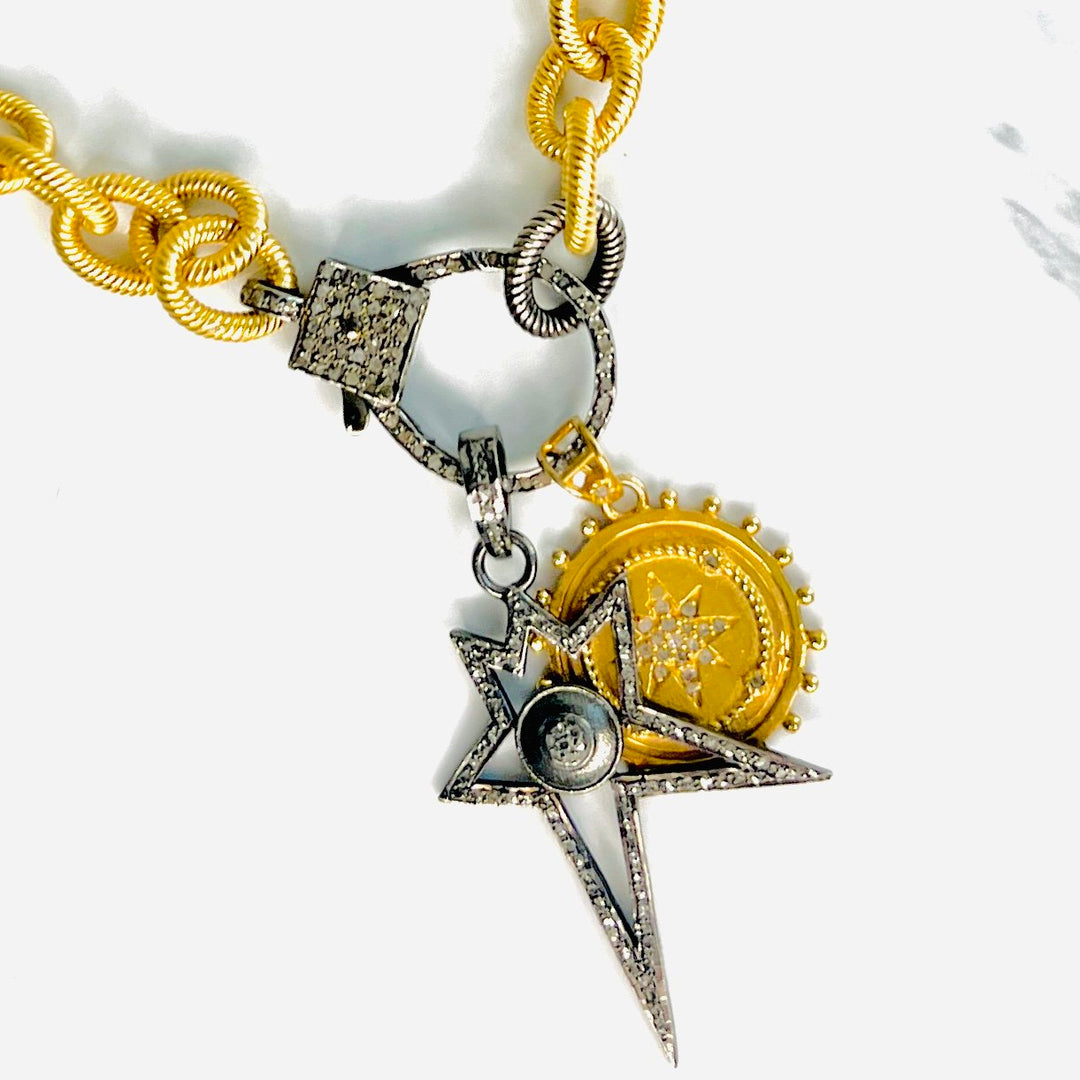In The Stars Gold and Pave Diamond Star and Coin Charm Necklace