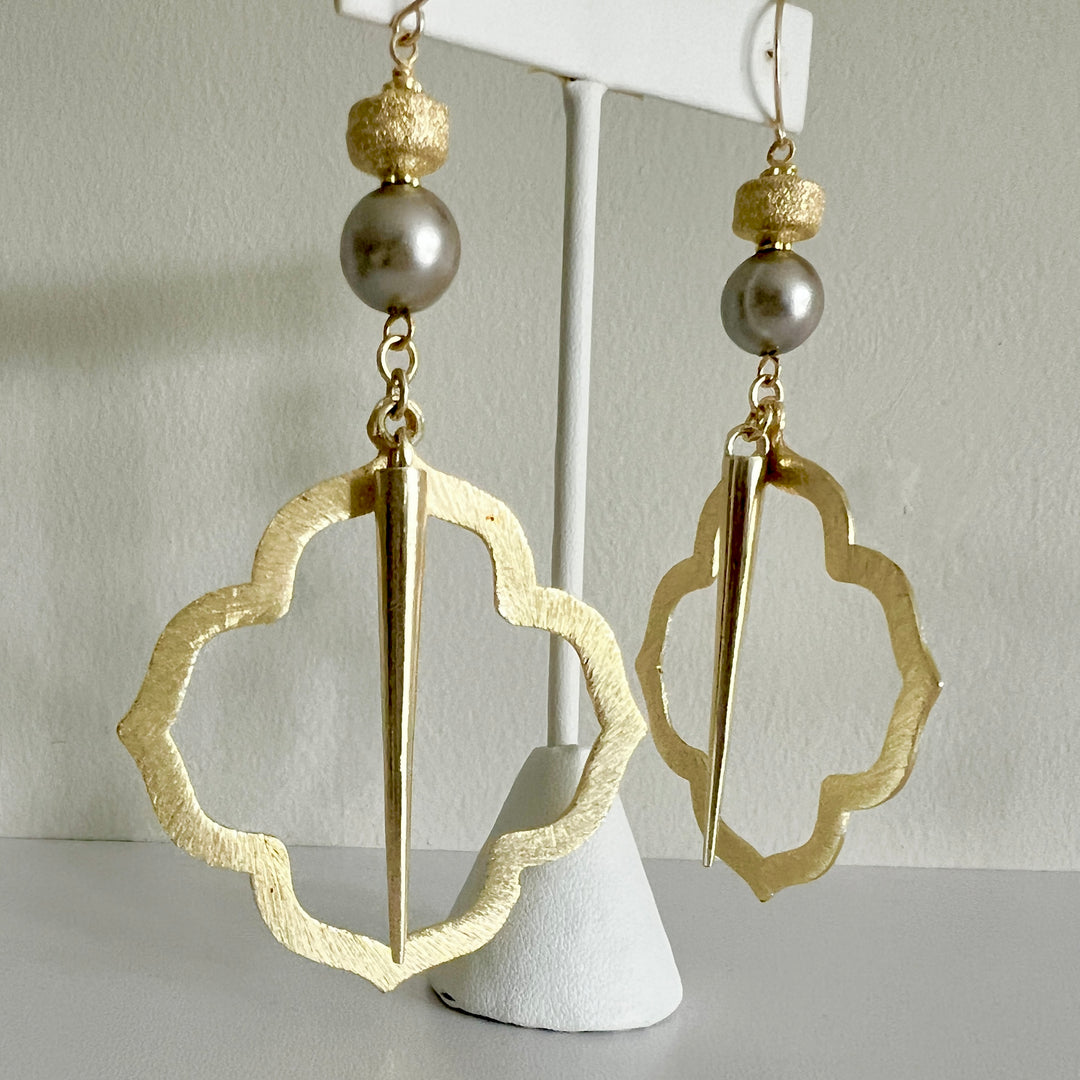 Petra Champagne Gold Pearl Statement Earrings