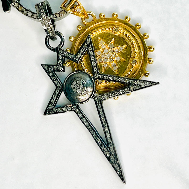 In The Stars Gold and Pave Diamond Star and Coin Charm Necklace