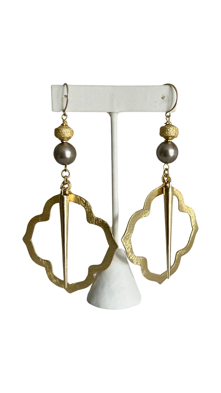 Petra Champagne Gold Pearl Statement Earrings