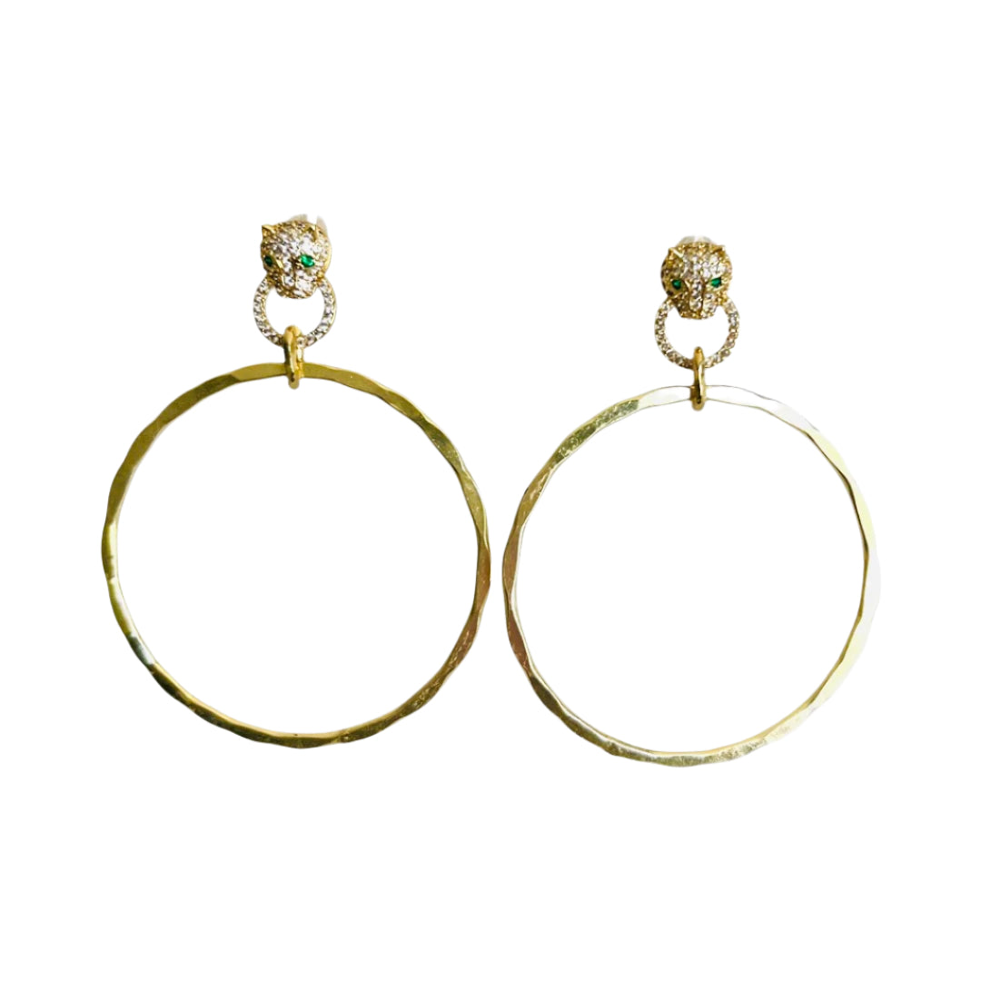 Jaguar Hammered Gold Hoop Earrings