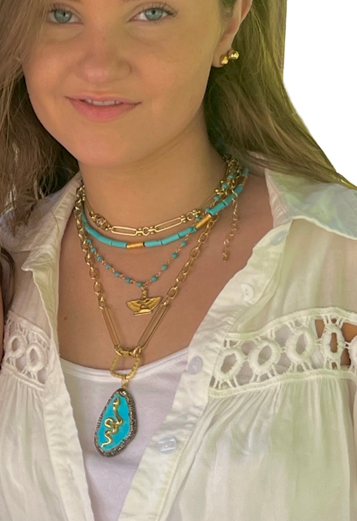 Riviera Turquoise and Gold Vermeil Snake Pendant Necklace
