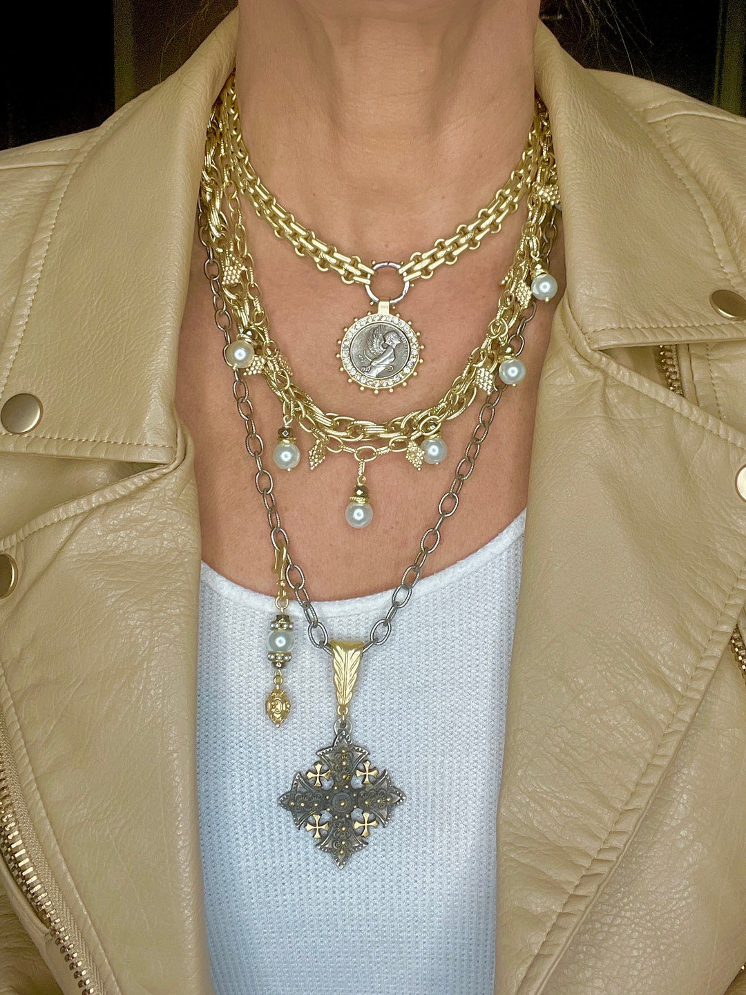 Isla Mixed Metal Rhodium and Gold Cross Necklace