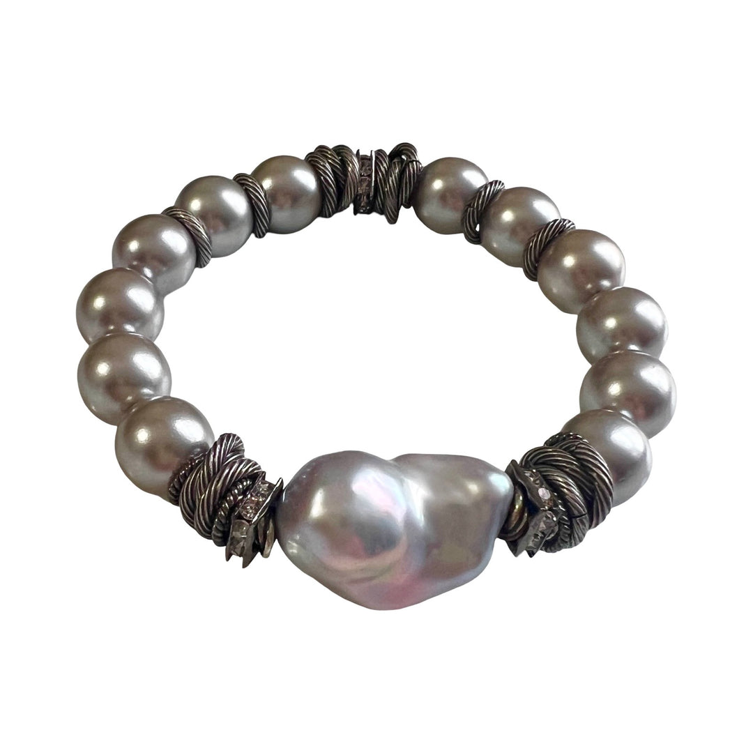 Balthazar Platinum and Silver Baroque Pearl Bracelet