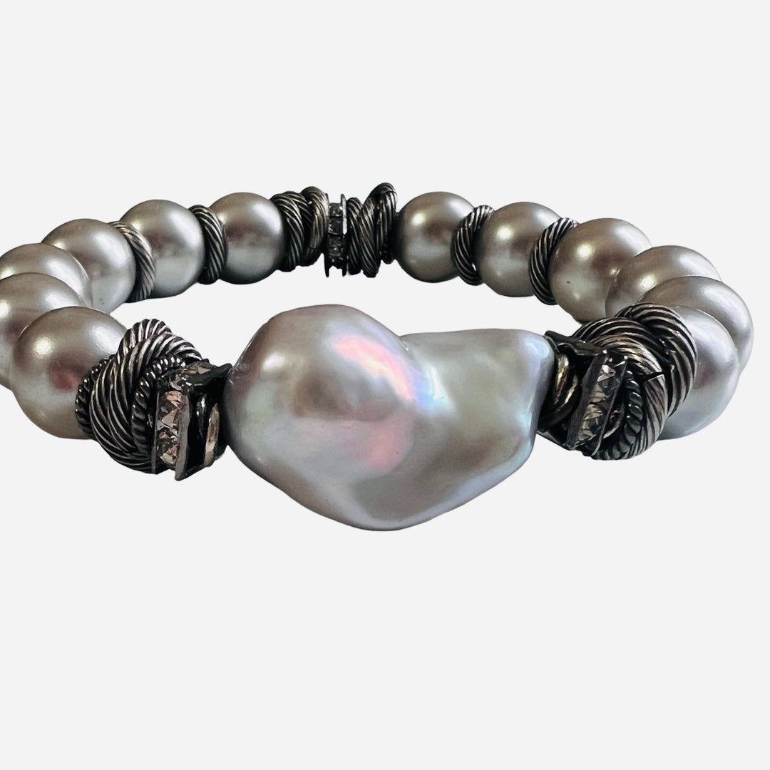 Balthazar Platinum and Silver Baroque Pearl Bracelet