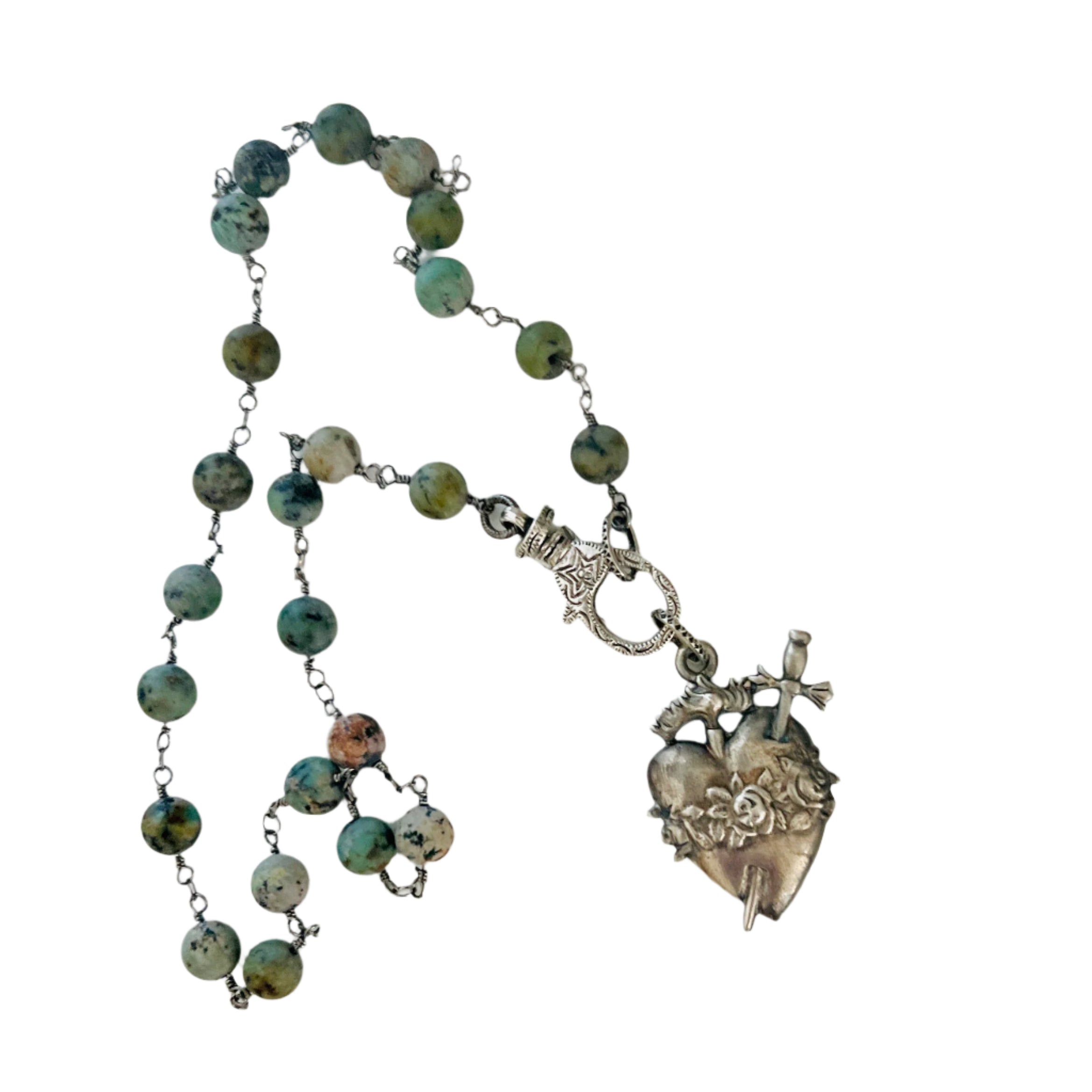 Ex Voto African Turquoise Necklace in Brass or Rhodium