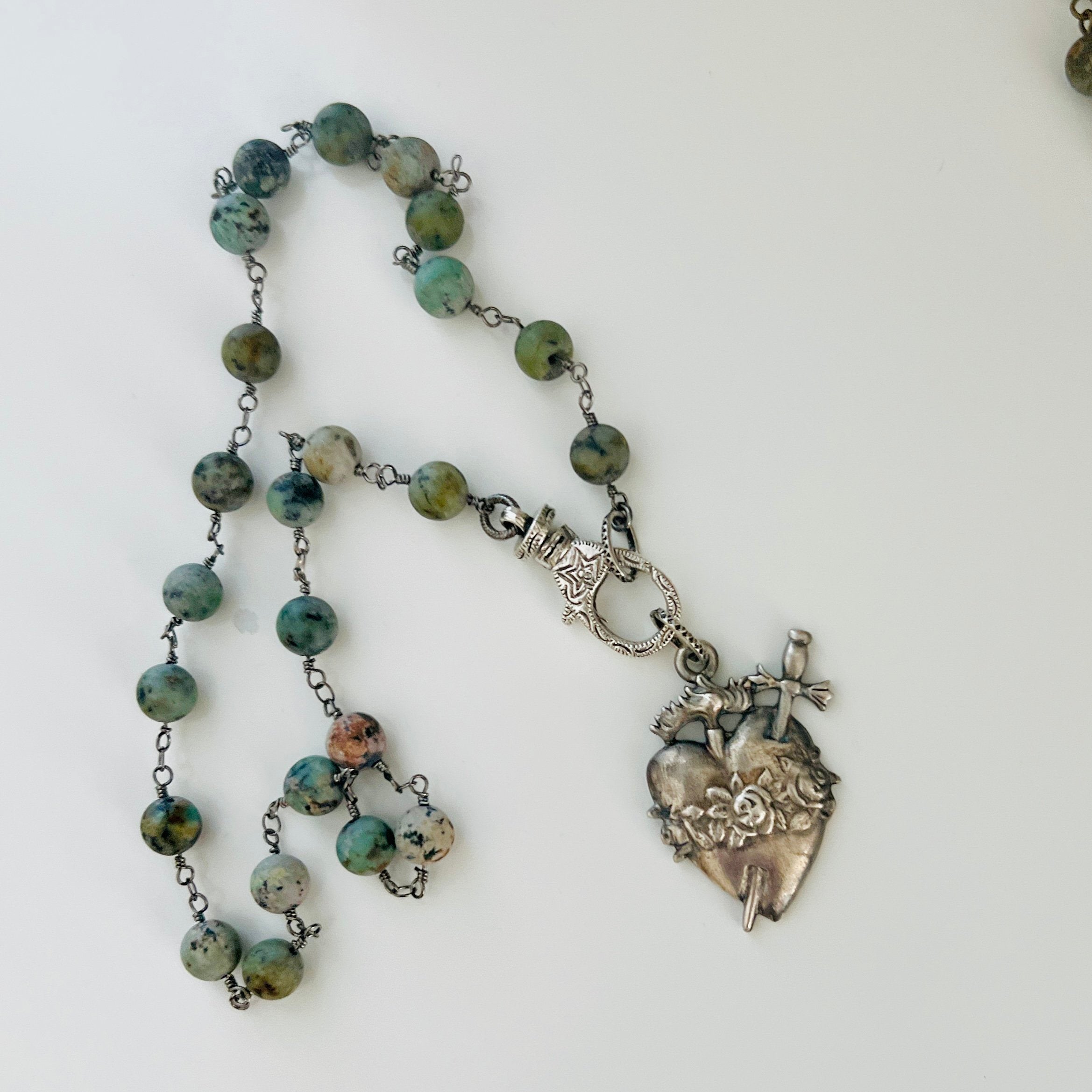 Ex Voto African Turquoise Necklace in Brass or Rhodium