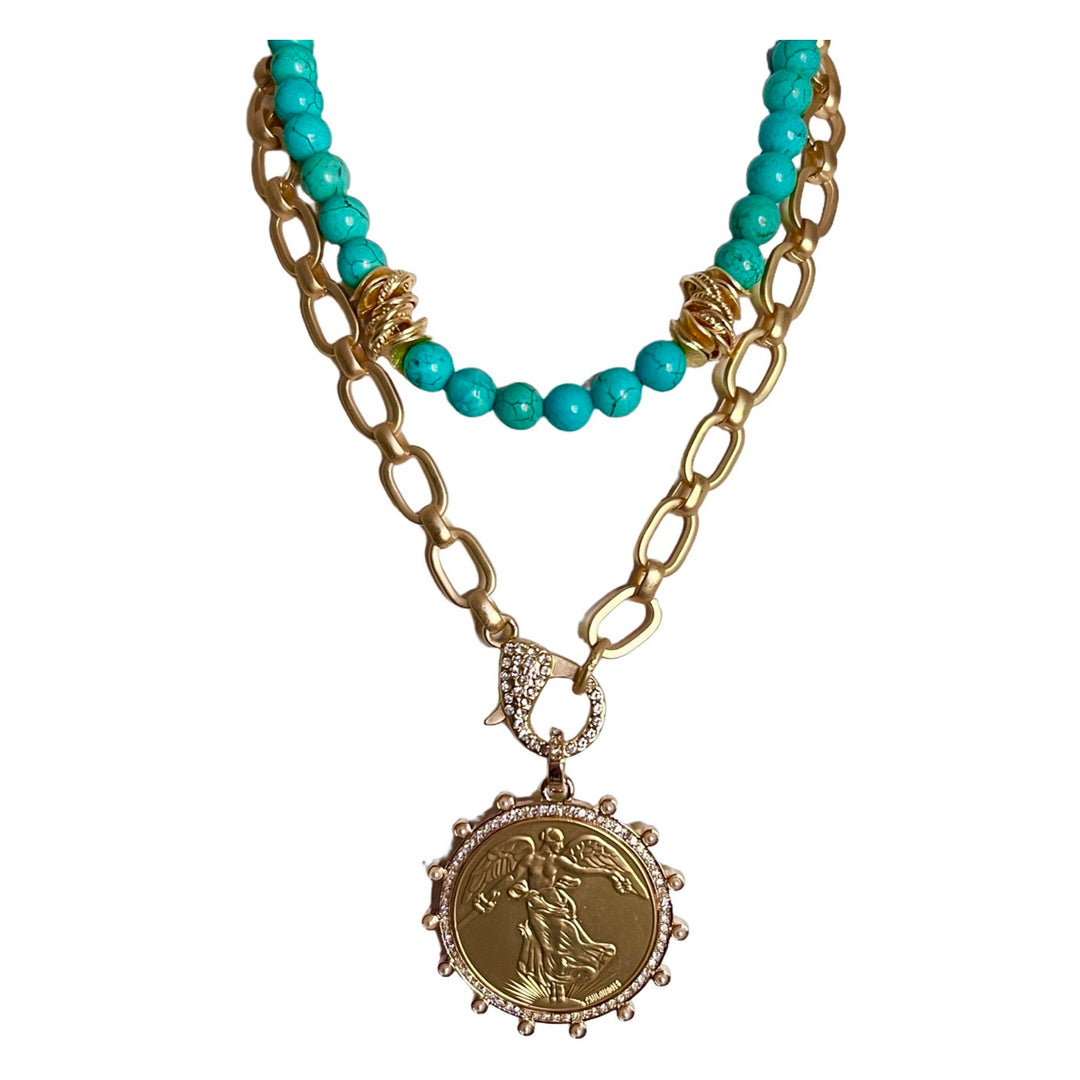 Bermuda Twist Turquoise and Gold Howlite Beaded Necklace