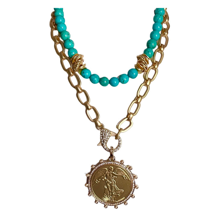 Bermuda Twist Turquoise and Gold Howlite Beaded Necklace