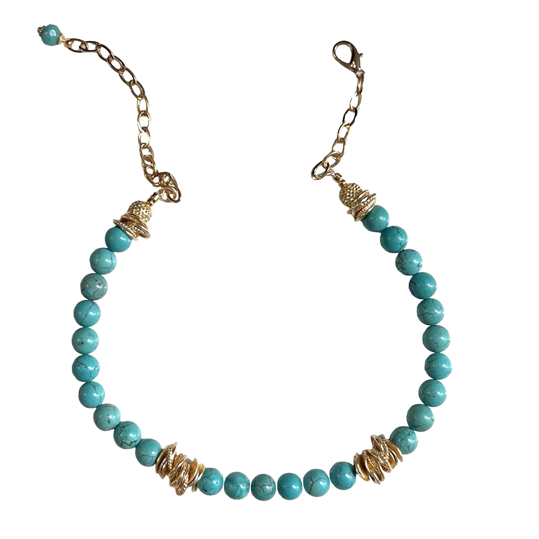 Bermuda Twist Turquoise and Gold Howlite Beaded Necklace