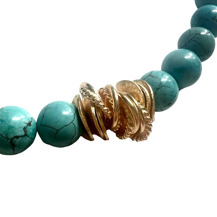 Bermuda Twist Turquoise and Gold Howlite Beaded Necklace