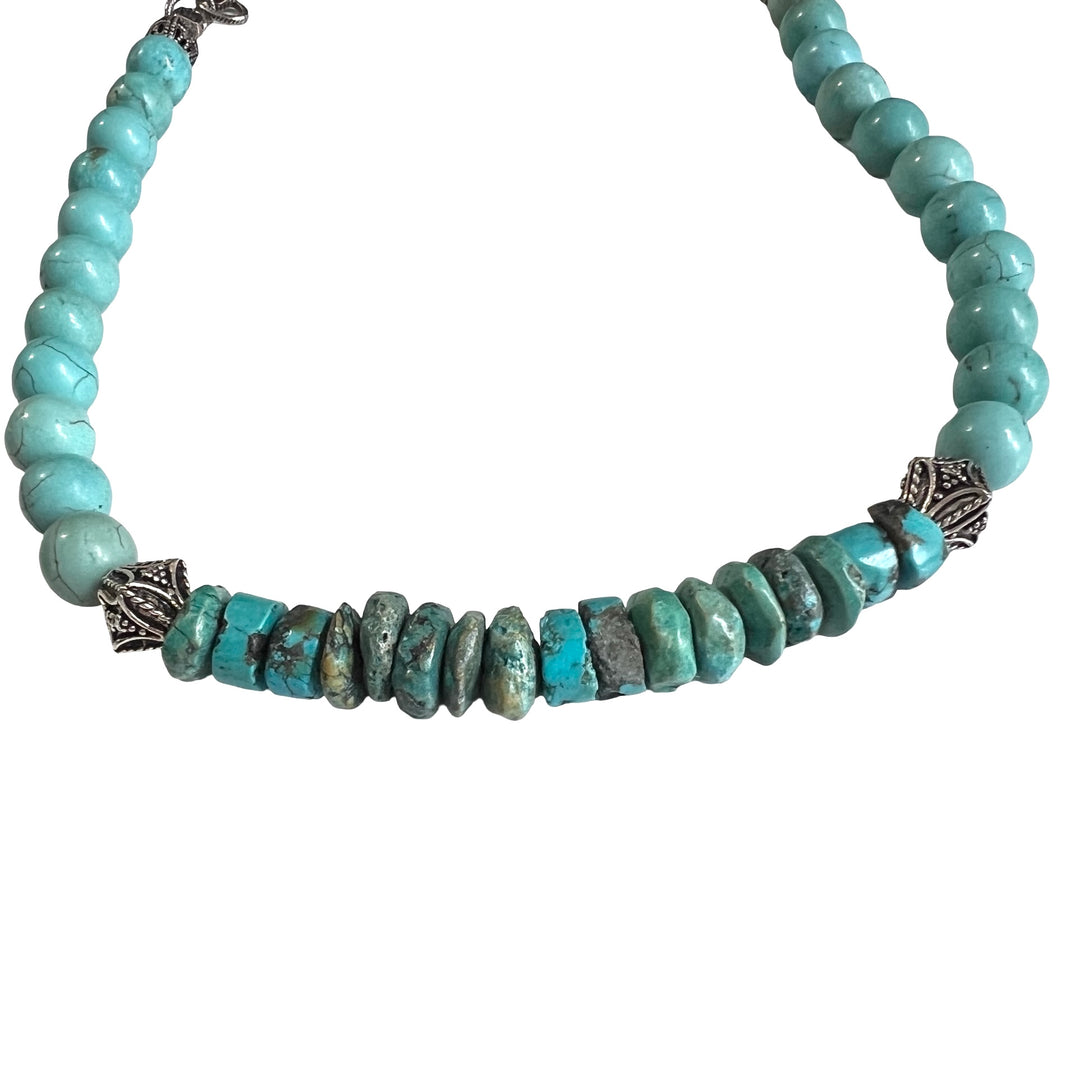 Turquoise,  Howlite and Silver Fiji Necklace