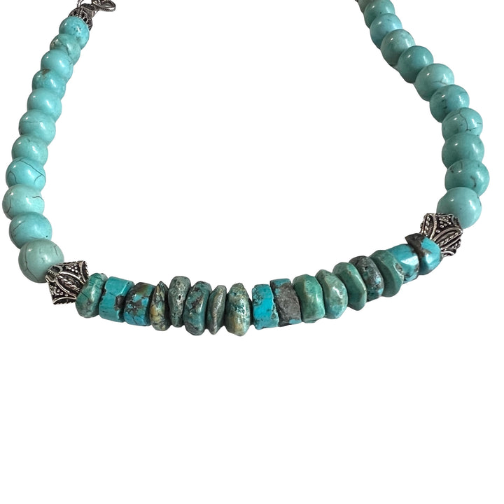 Turquoise,  Howlite and Silver Fiji Necklace