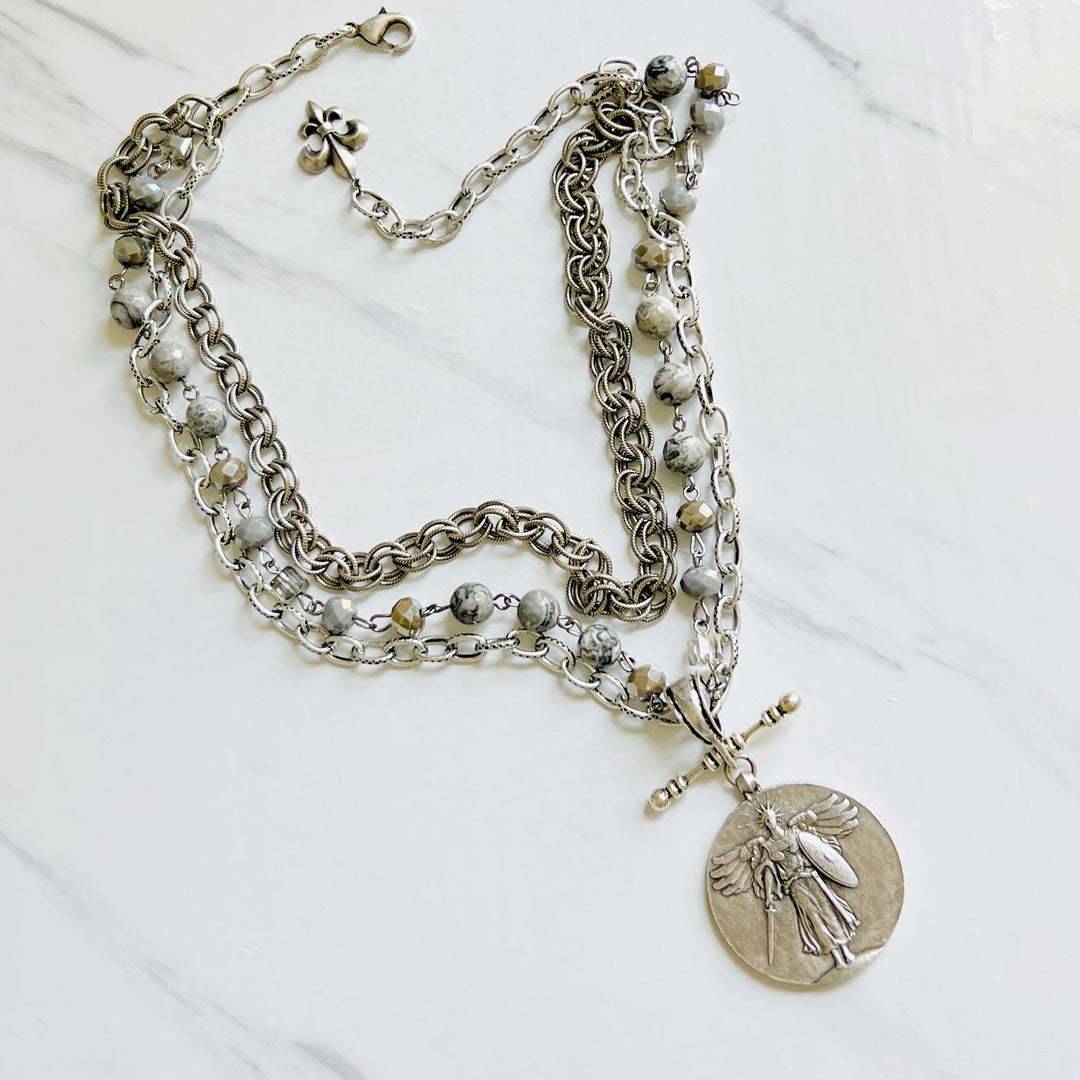 Victory Angel Three Strand Silver Coin Pendant Necklace