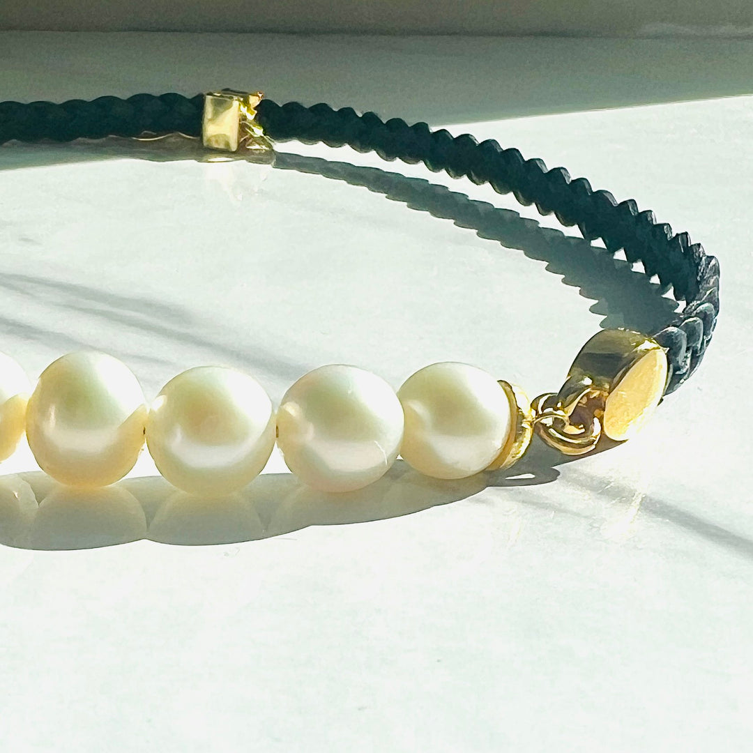 Cali Braided Leather and Freshwater Pearl Choker Necklace