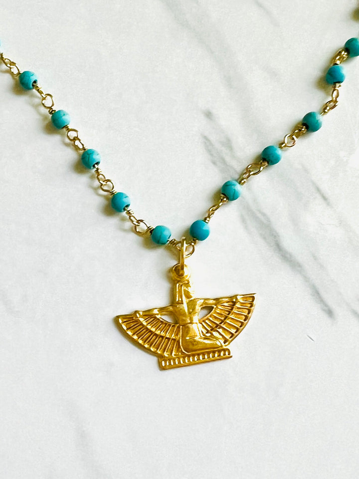 Isis Turquoise and Gold Pendant Necklace