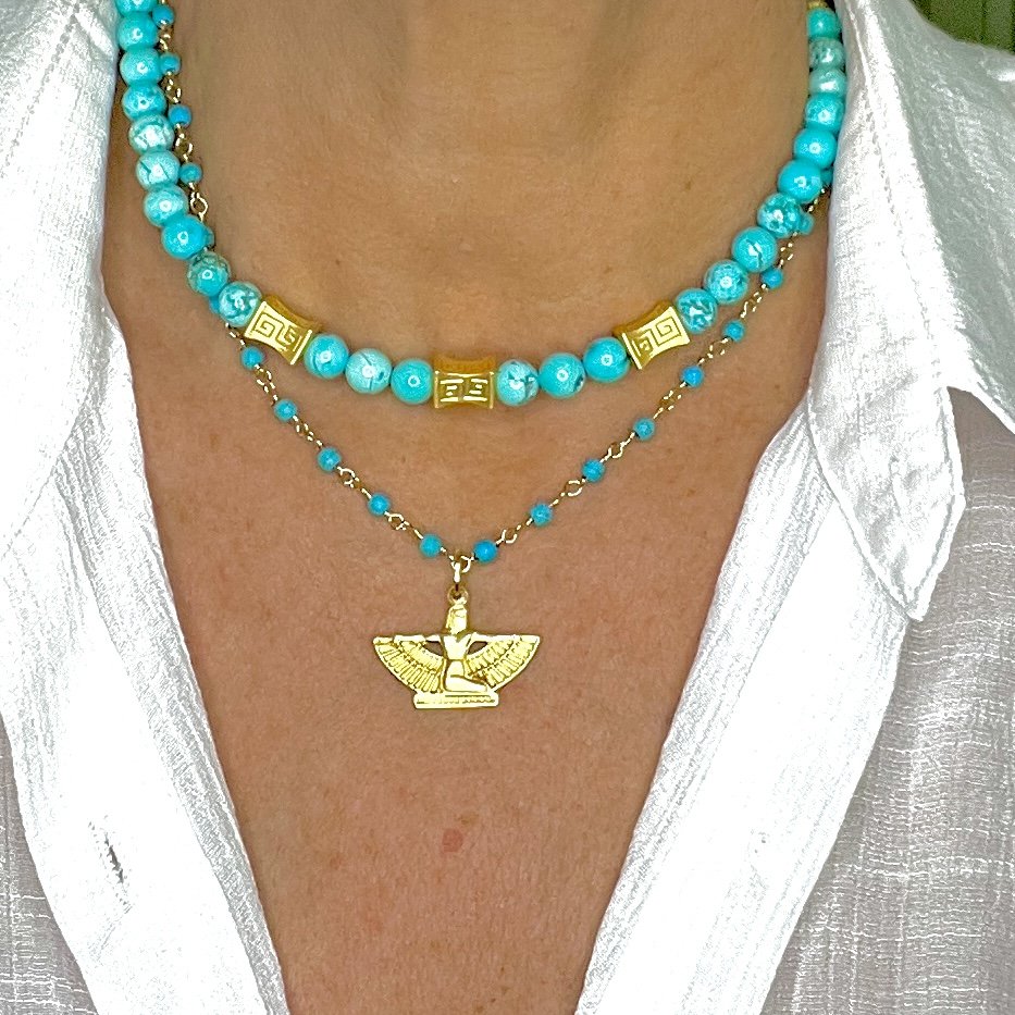 Isis Turquoise and Gold Pendant Necklace