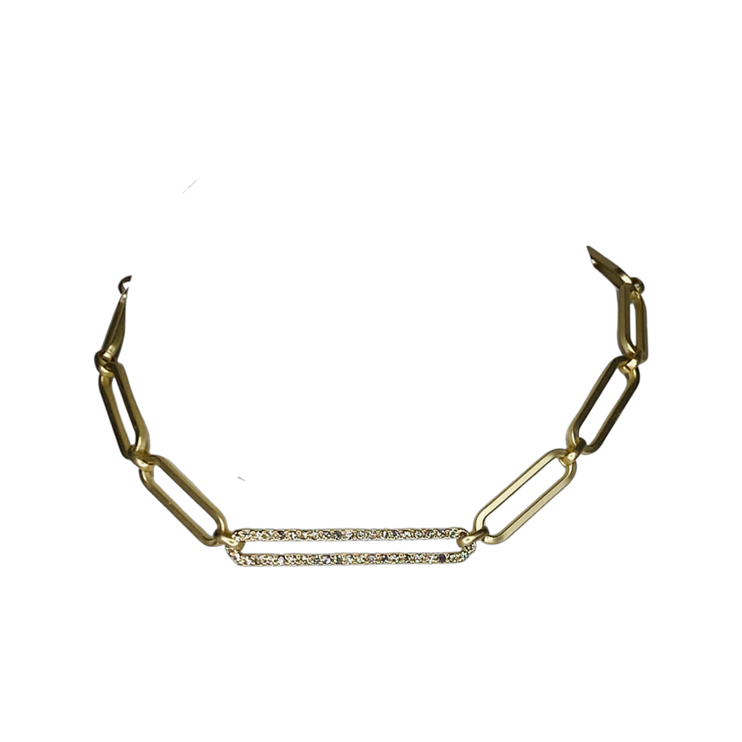 Champagne Gold and Crystal Paperclip Choker Necklace