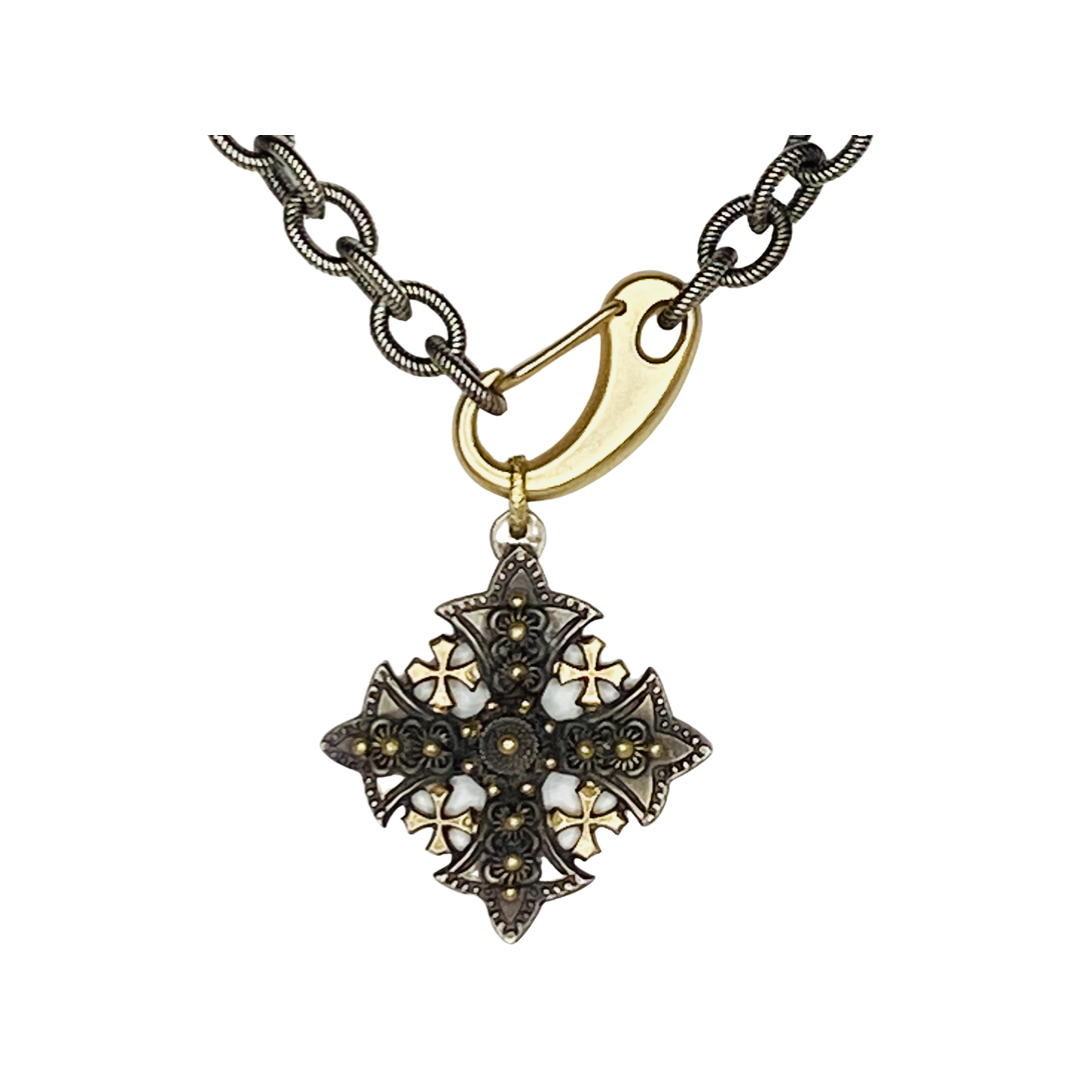 Antique Silver and Gold Jerusalem Cross Necklace