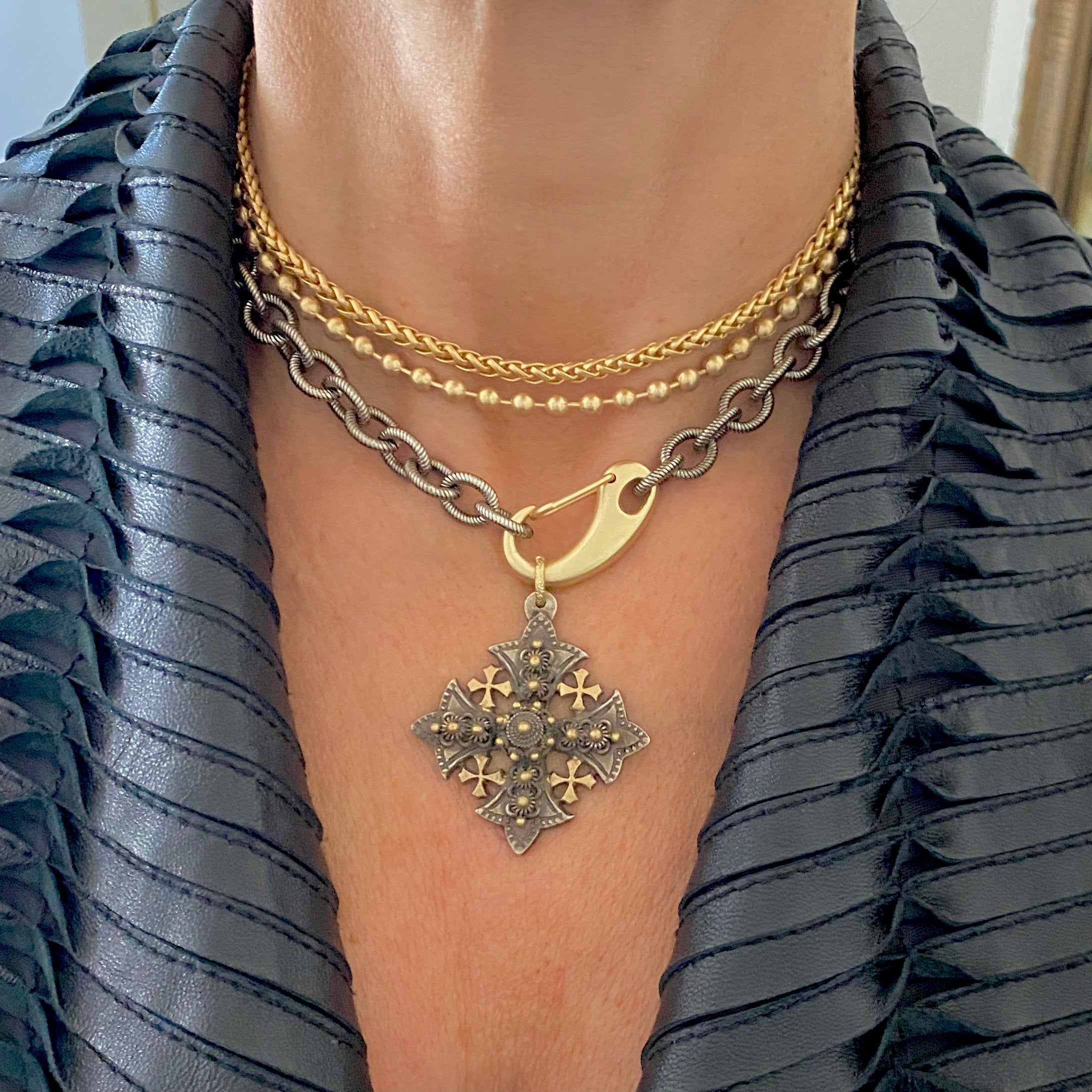 14k Gold Jerusalem Cross Necklace with Diamonds hand crafted in the Holy  Land