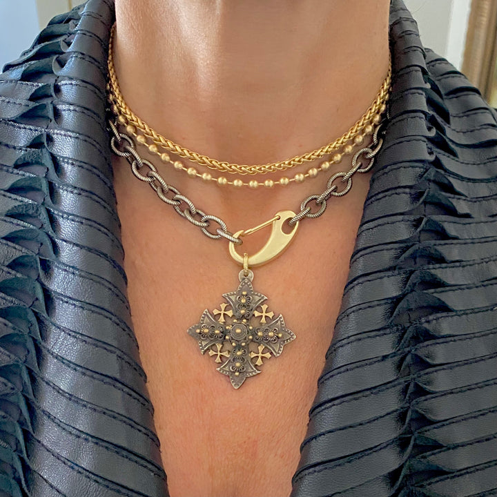 Antique Silver and Gold Jerusalem Cross Necklace