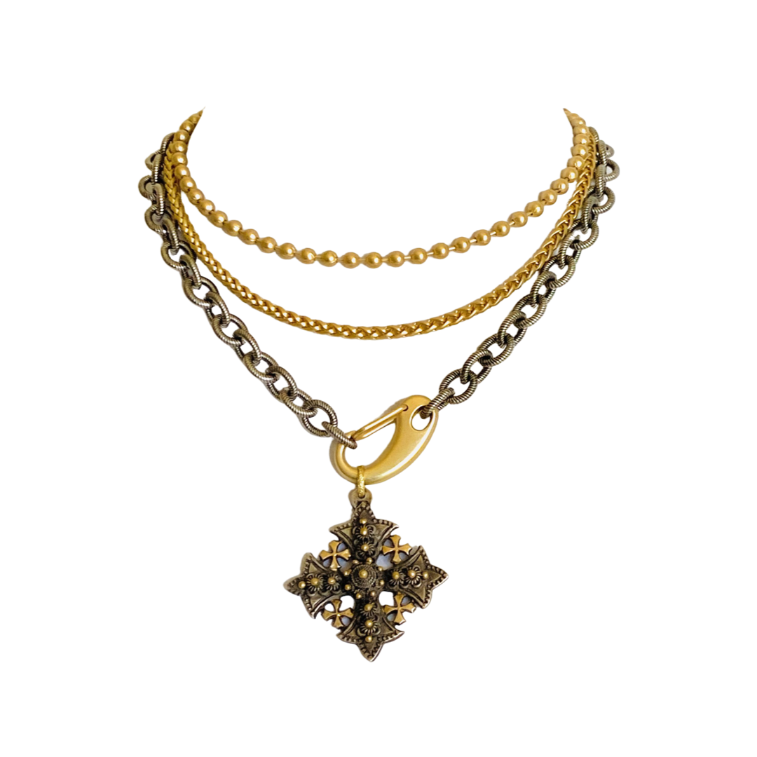 Antique Silver and Gold Jerusalem Cross Necklace