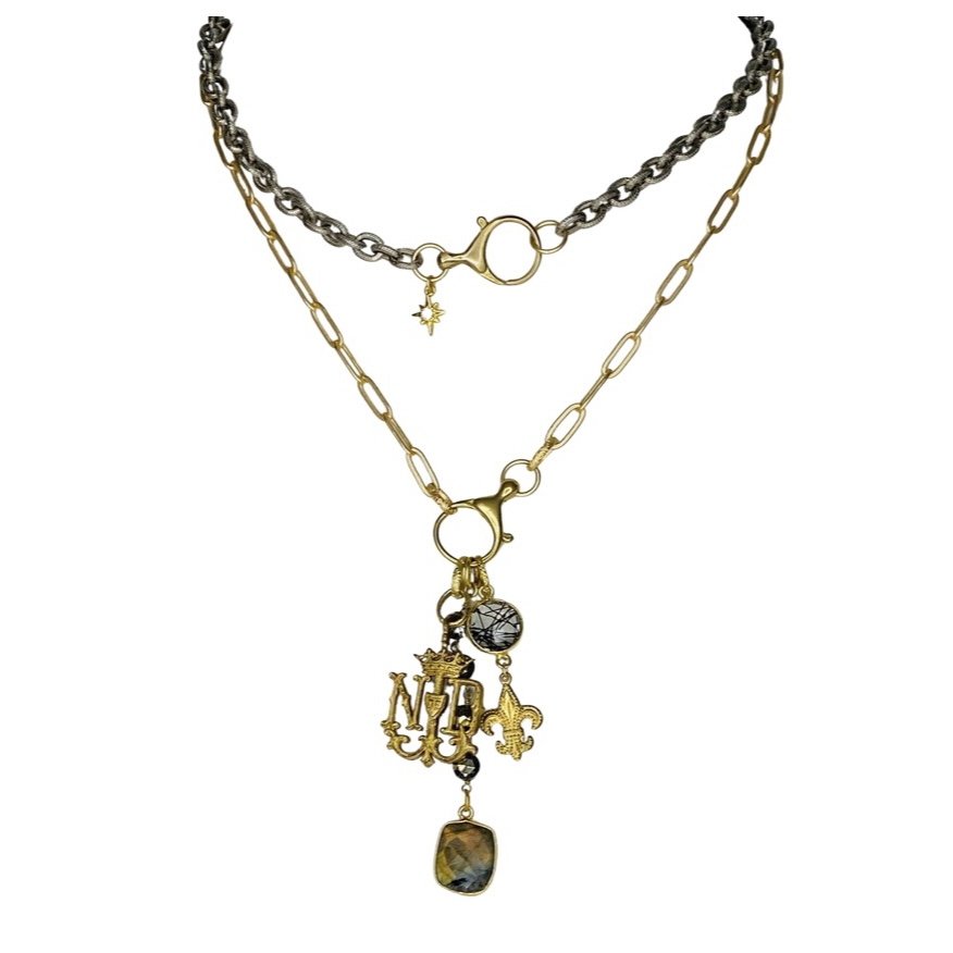 Notre Dame II Labradorite and Gold Charm Necklace