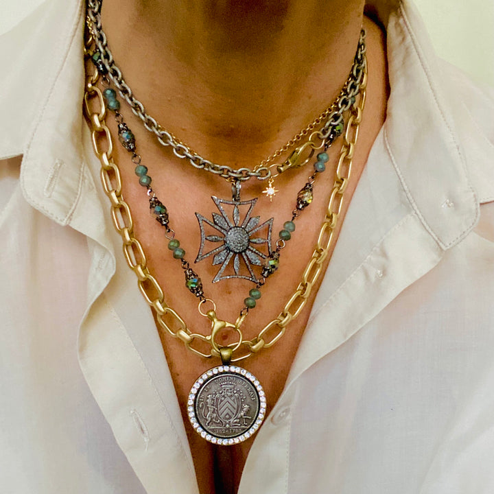 Large Pave Diamond Maltese Cross Pendant Necklace