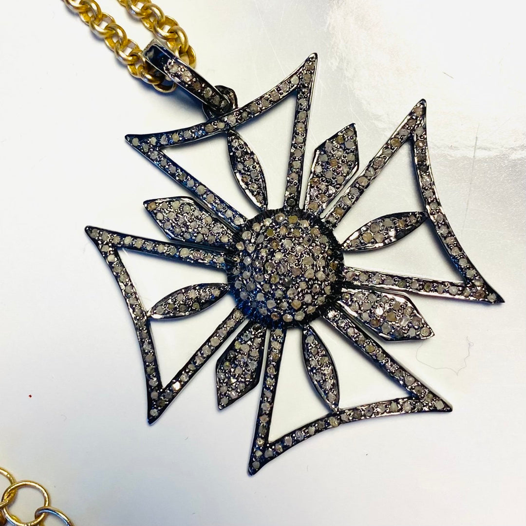 Large Pave Diamond Maltese Cross Pendant Necklace