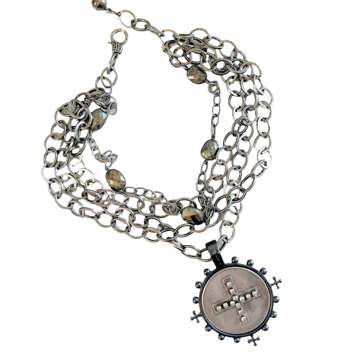 Cadence Four Strand Crystal Cross Medallion Necklace