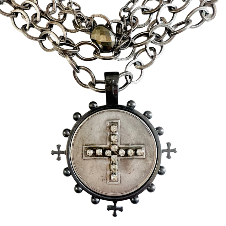 Cadence Four Strand Crystal Cross Medallion Necklace