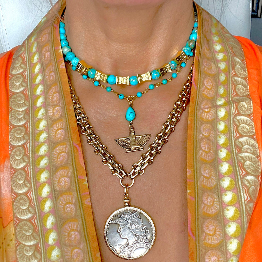 Antigua Turquoise and Gold Beaded Necklace