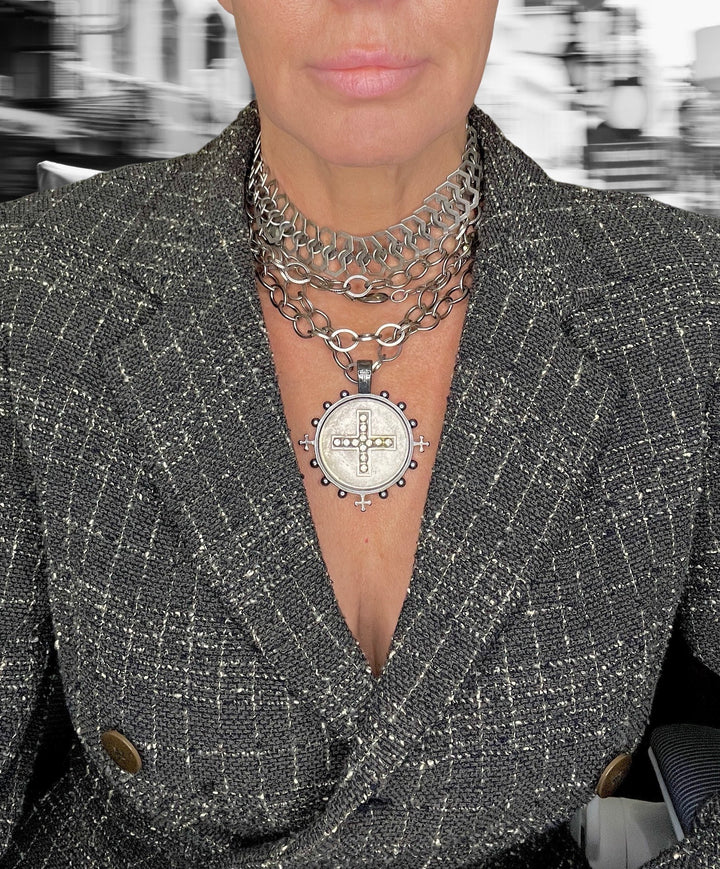 Cadence Four Strand Crystal Cross Medallion Necklace