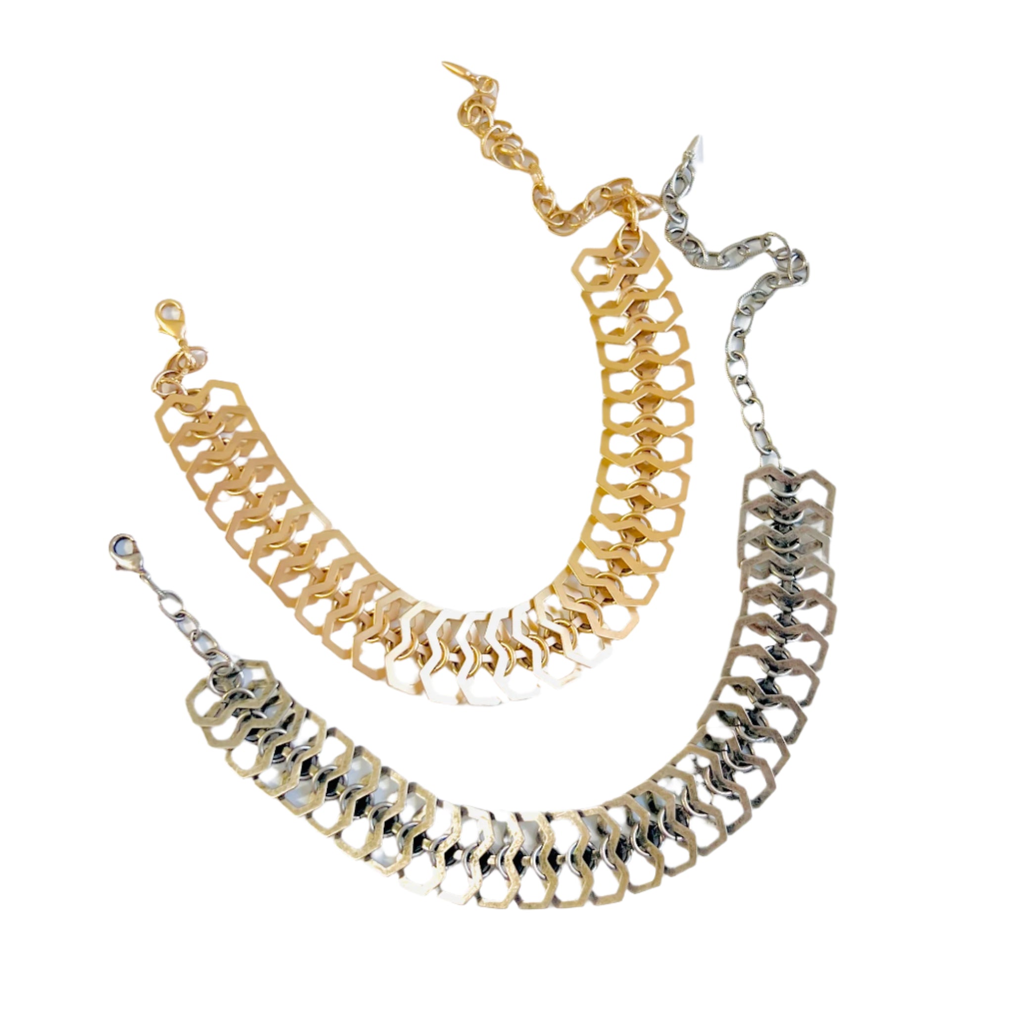 Kylie Reticulated Choker Necklace in Matte Gold and Vintage Silver