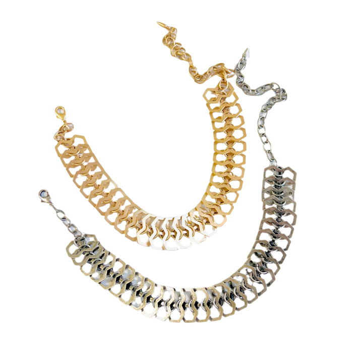 Kylie Reticulated Choker Necklace in Matte Gold and Vintage Silver